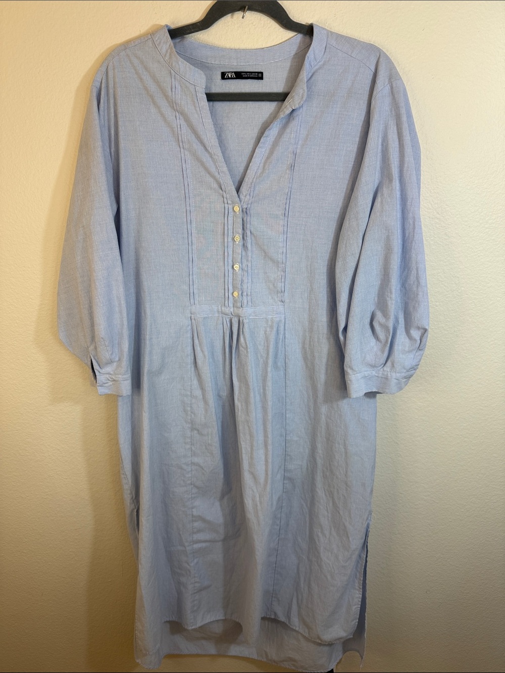 ZARA Pale Blue Button-Front Midi Dress